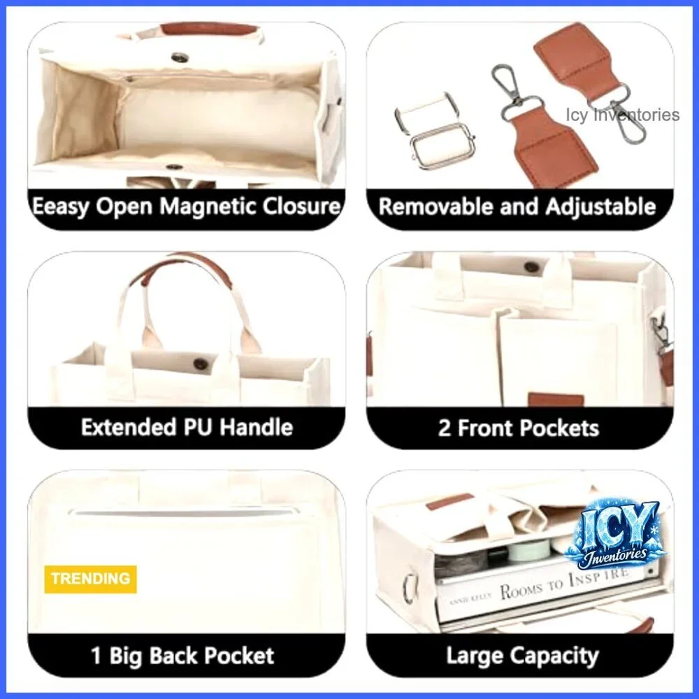 Canvas Tote Bag with Laptop Compartment and Adjustable Strap